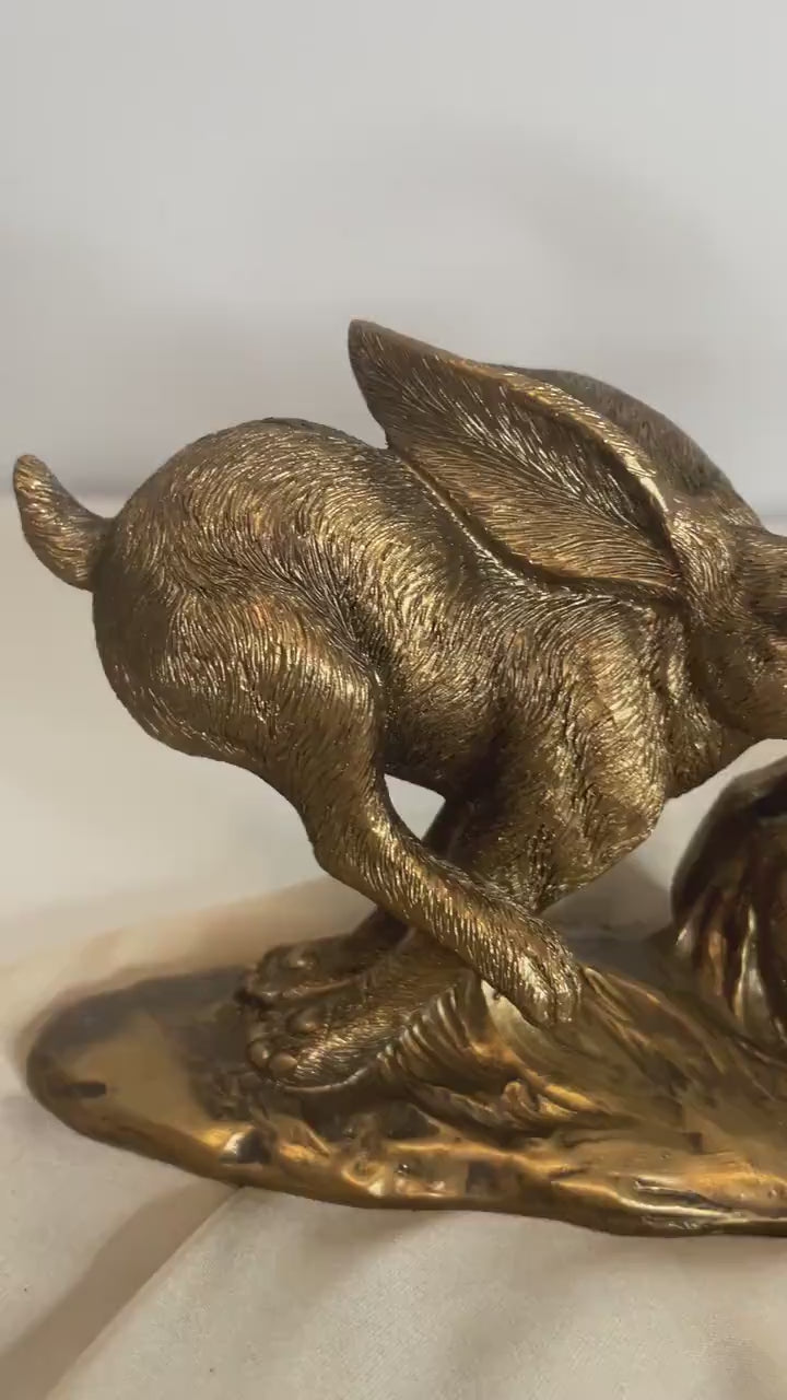 Bronzed Running Hares Ornament Decor home office restaurant gift luxury Easter rabbit sculpture Figurine