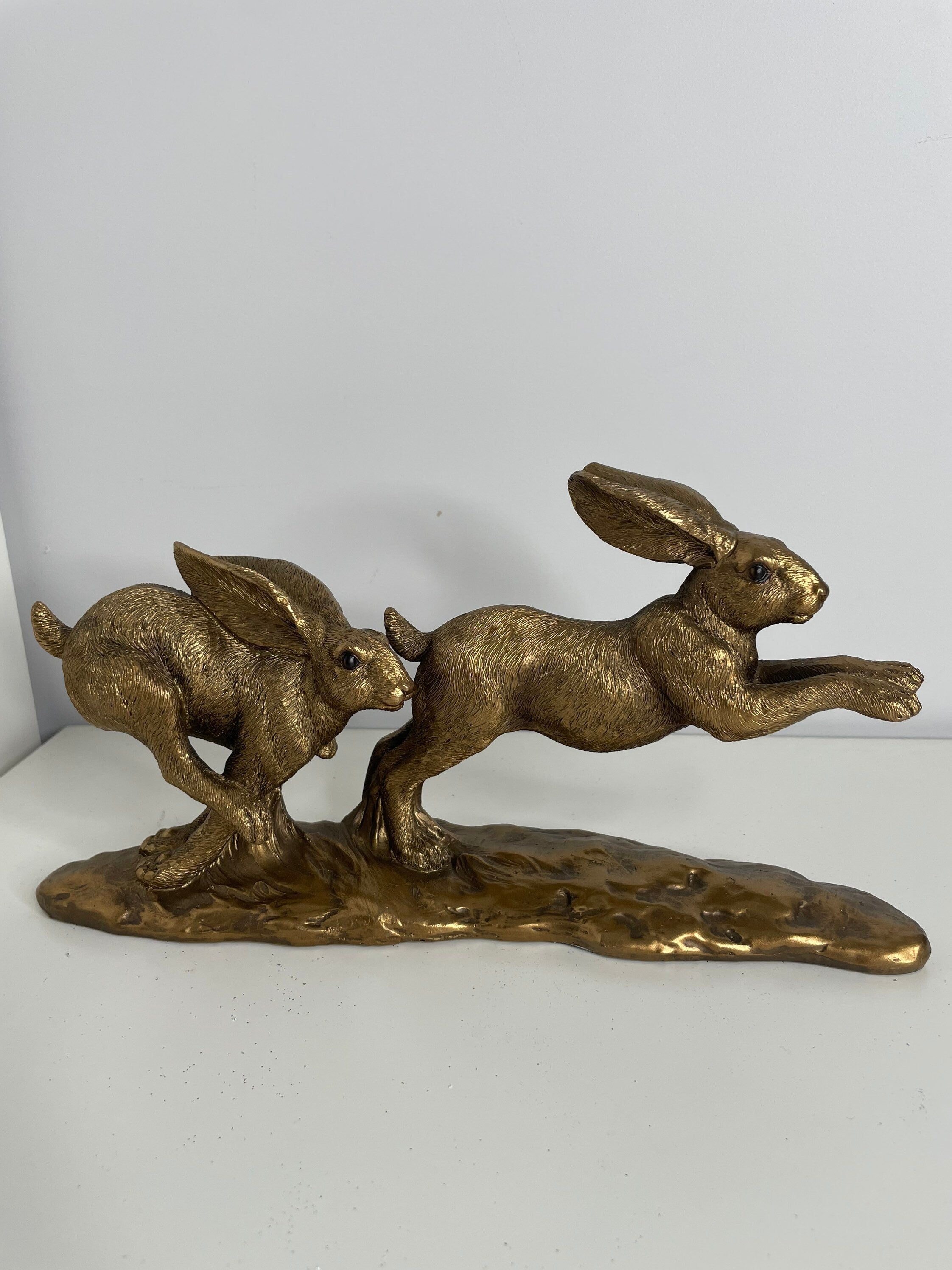 Bronzed Running Hares Ornament Decor home office restaurant gift luxury Easter rabbit sculpture Figurine
