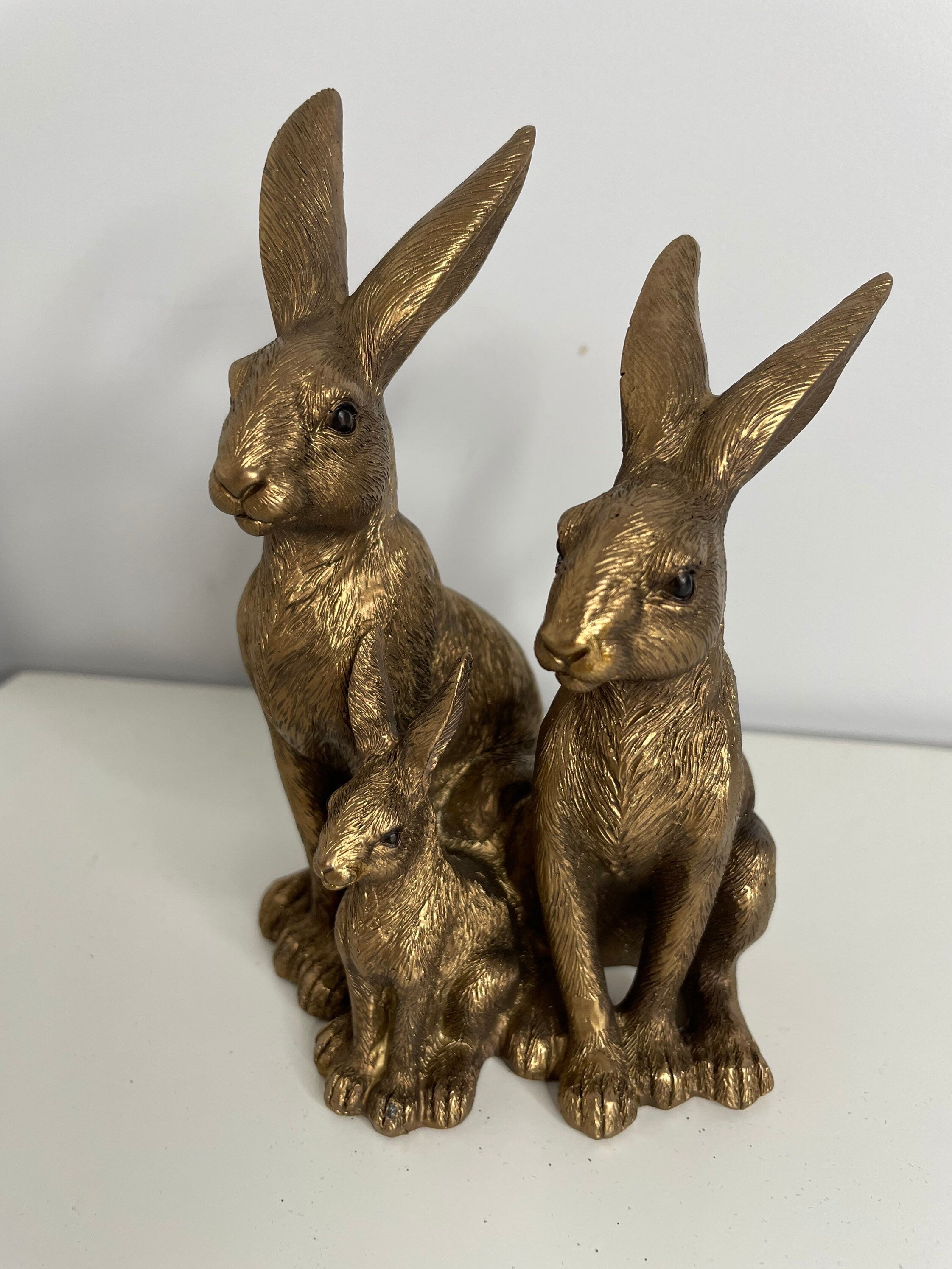 Reflections Bronzed Hare and Baby Family Sitting Ornament 16 Sculpture Decor Home Family Gift lovely Hare or wildlife lover gift