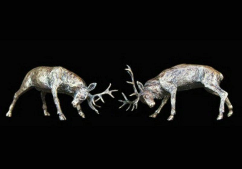 Rutting stags bronze miniature (butler and peach) bronze sculpture home decor