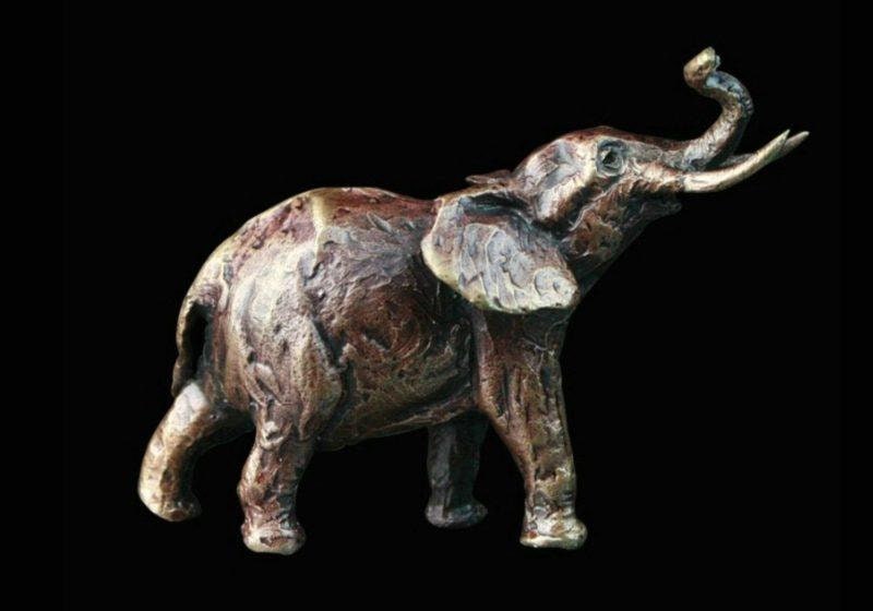 Elephant bronze miniature (butler and peach) bronze sculpture home decor