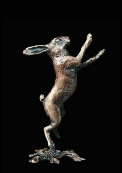 Hare boxing bronze miniature (butler and peach) animal sculpture home decor