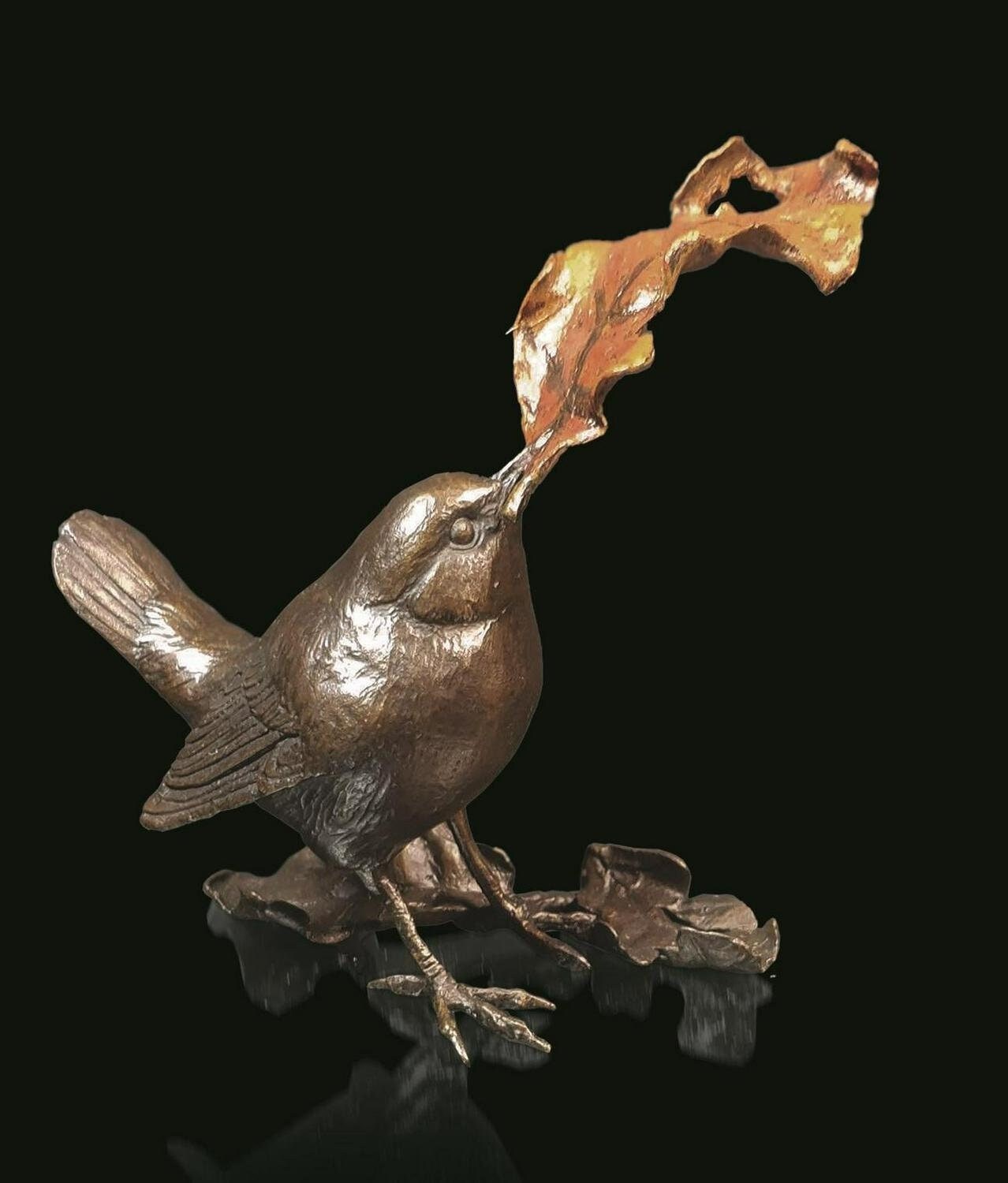 Wren with oak leaf figurine (limited edition) michael simpson bird sculpture home decor