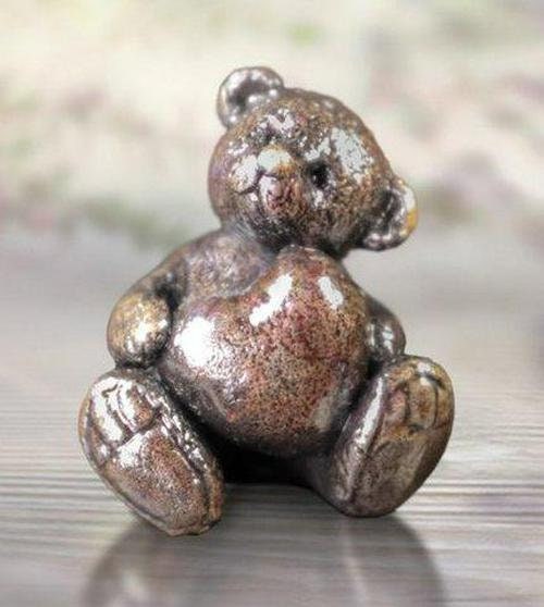 Teddy with heart bronze bear miniature, home decor, bronze sculpture