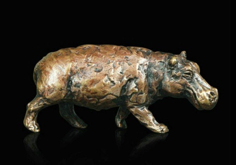 Hippo bronze miniature (butler and peach) animal sculpture home decor