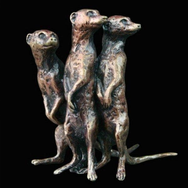 Meerkat group standing bronze miniature (butler and peach) animal sculpture home decor