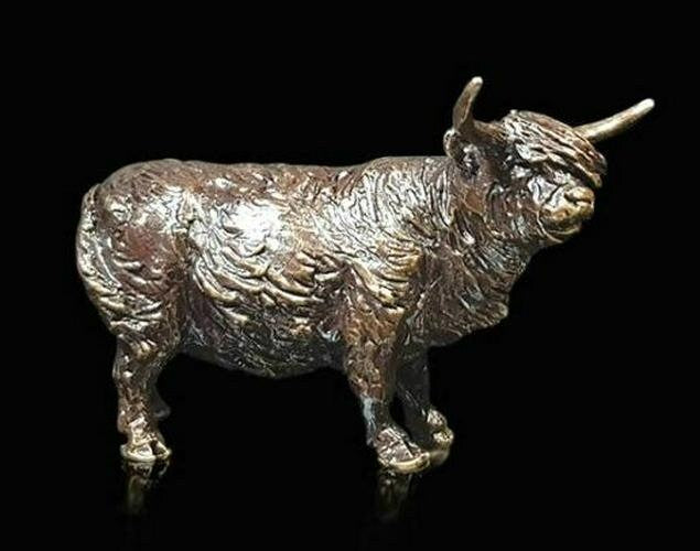 Highland cow standing bronze miniature (butler and peach) animal sculpture home decor