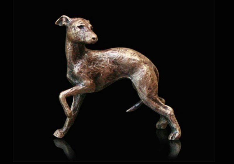 Whippet bronze miniature (butler and peach) dog figurine home decor