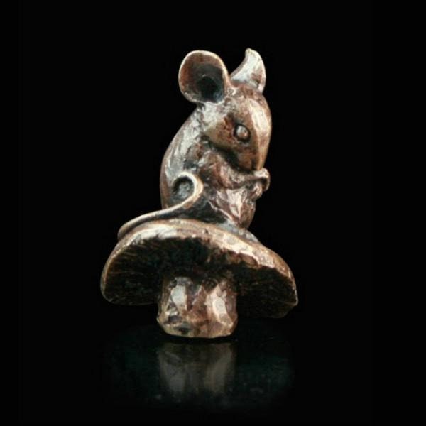 Mouse solid bronze miniature (butler and peach) bronze sculpture home decor