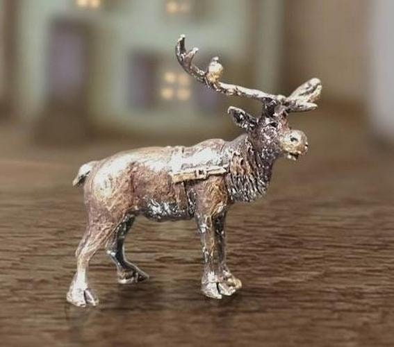 Reindeer bronze miniature (butler and peach) Christmas sculpture home decor