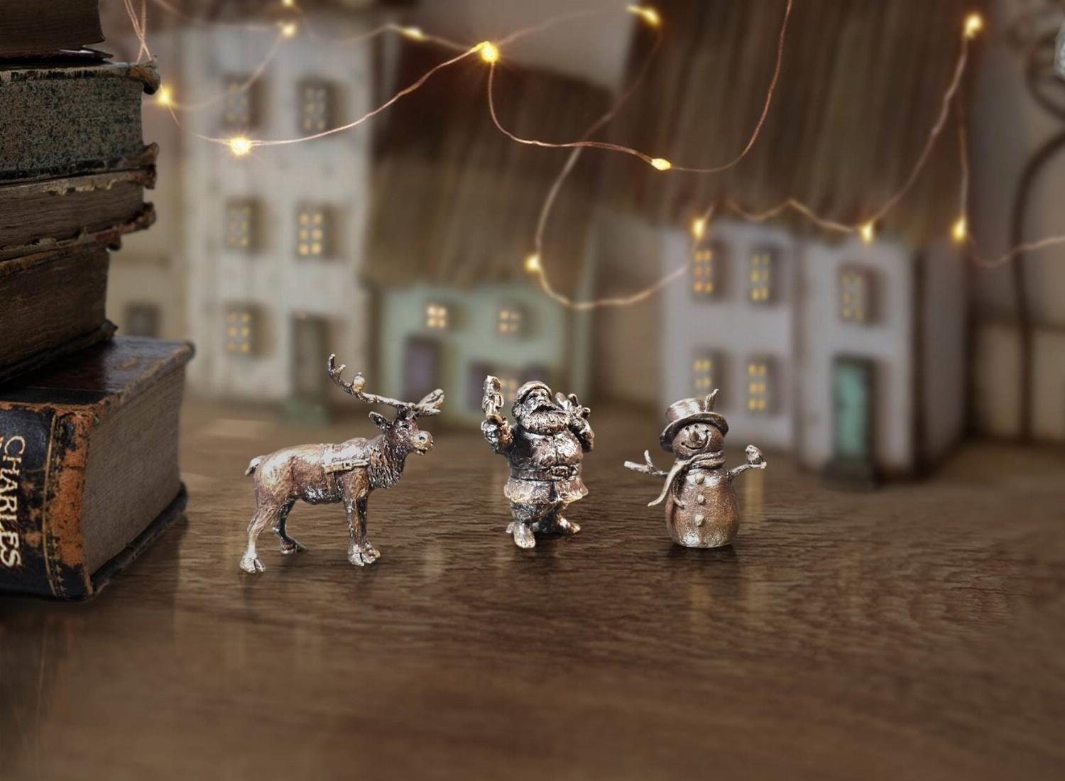 Reindeer bronze miniature (butler and peach) Christmas sculpture home decor