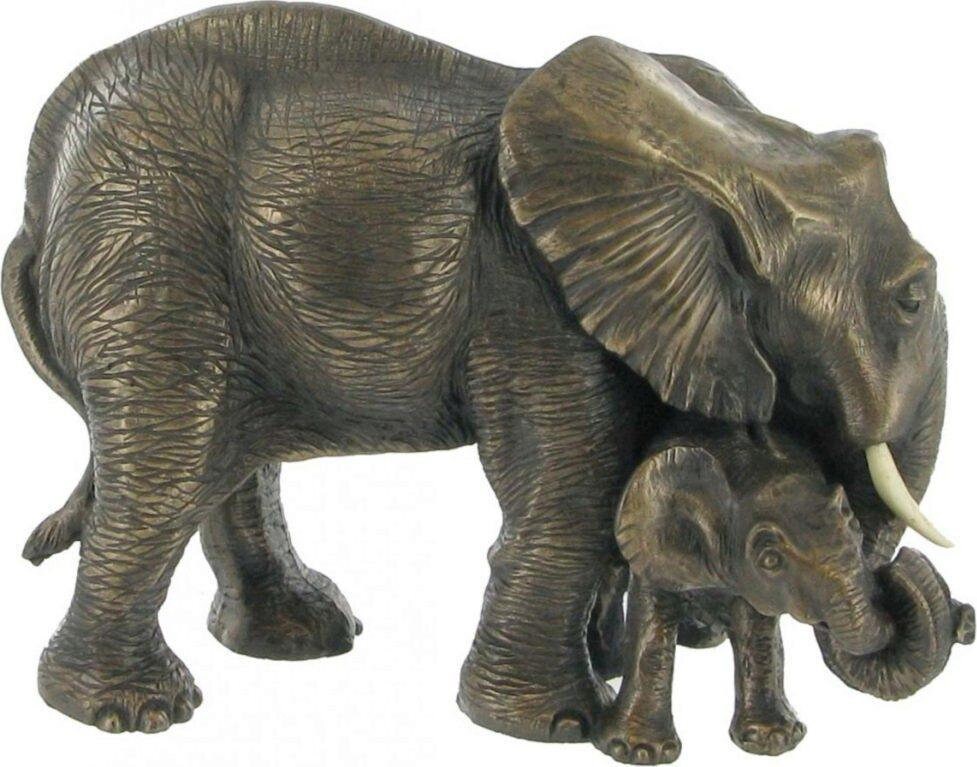 Mother and baby elephant bronze sculpture animal figurine home decor