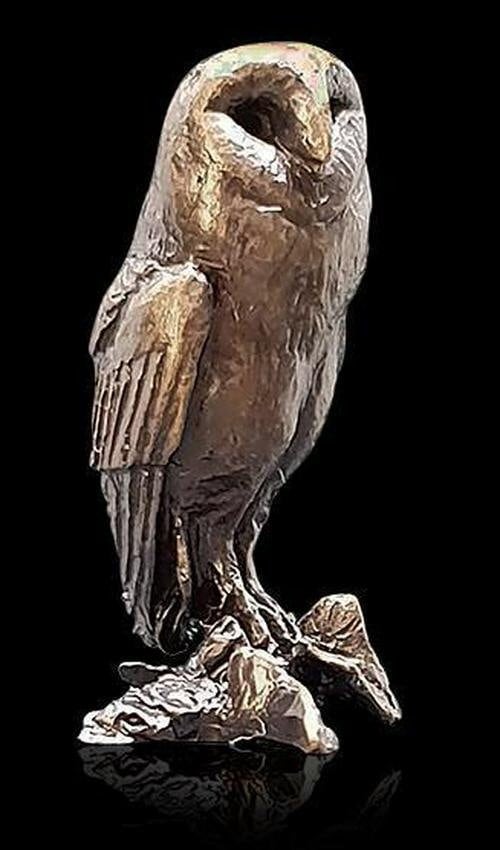 Barn owl bronze miniature (butler and peach) bird figurine home decor