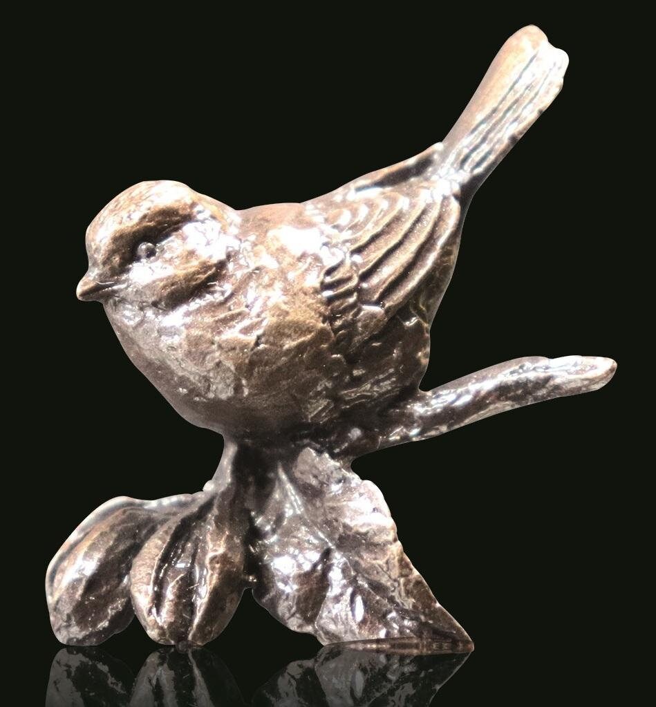 Bluetit bronze miniature (butler and peach) bird sculpture home decor