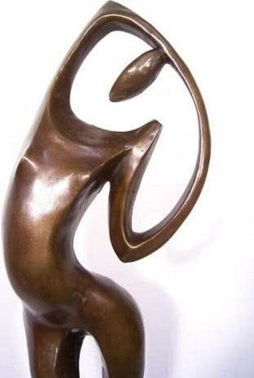 Kunst and ambiente modern art sculpture - abstract bronze nude - signed by milo - marble base