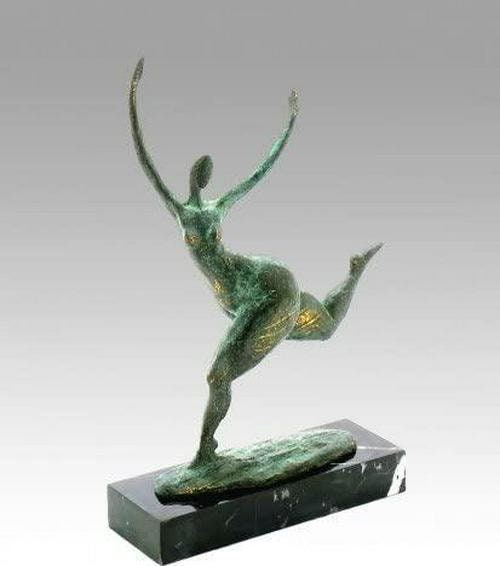 Kunst and ambiente modern art sculpture - running woman - abstract bronze nude - signed milo