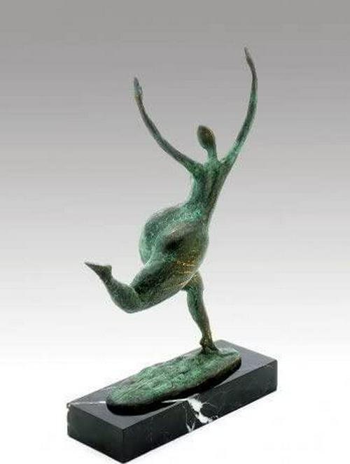 Kunst and ambiente modern art sculpture - running woman - abstract bronze nude - signed milo