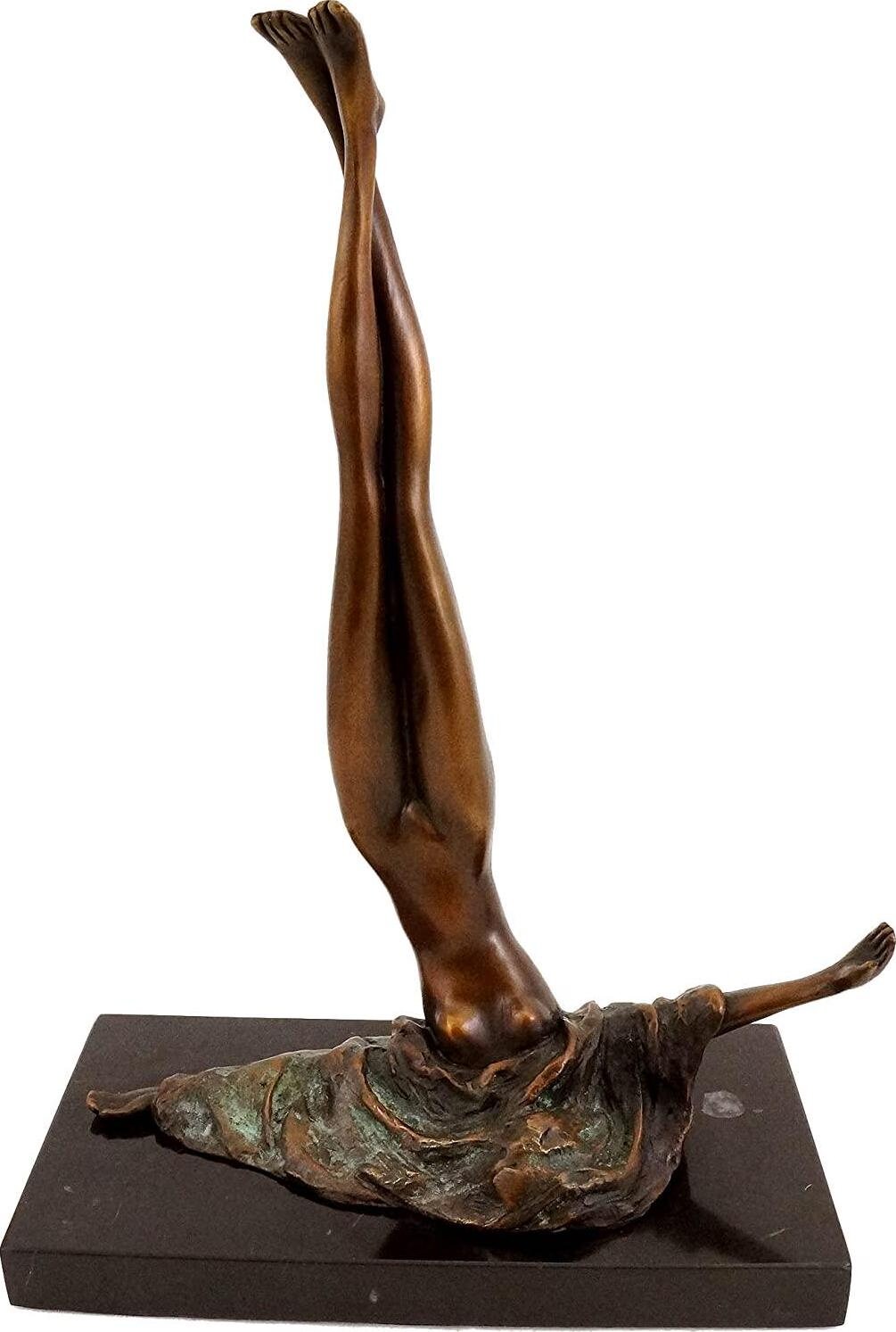 Kunst and ambiente - erotic art statue - female nude - bronze sculpture on marble base - sexy figurine signed by j. patoue - height: 28.5 cm
