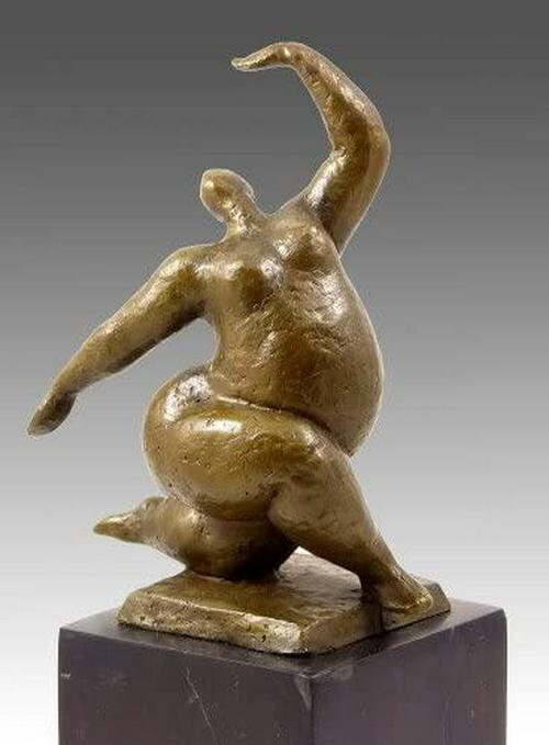 Kunst and ambiente modern art bronze sculpture - squating nude dancer - signed by milo