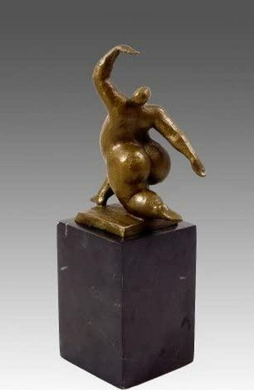 Kunst and ambiente modern art bronze sculpture - squating nude dancer - signed by milo