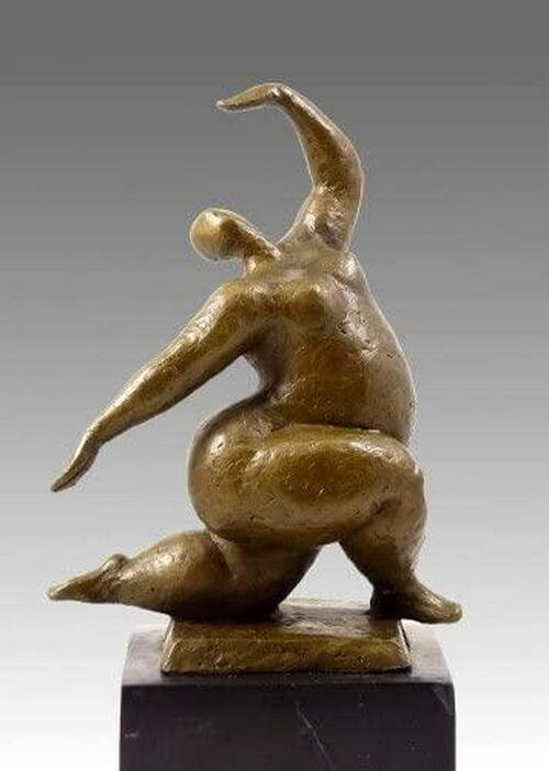 Kunst and ambiente modern art bronze sculpture - squating nude dancer - signed by milo