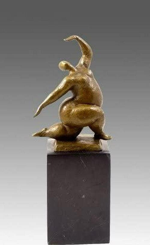 Kunst and ambiente modern art bronze sculpture - squating nude dancer - signed by milo