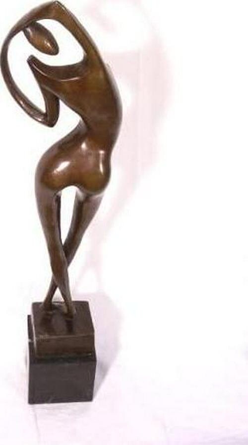 Kunst and ambiente modern art sculpture - abstract bronze nude - signed by milo - marble base