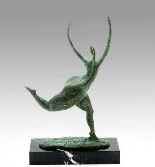 Kunst and ambiente modern art sculpture - running woman - abstract bronze nude - signed milo