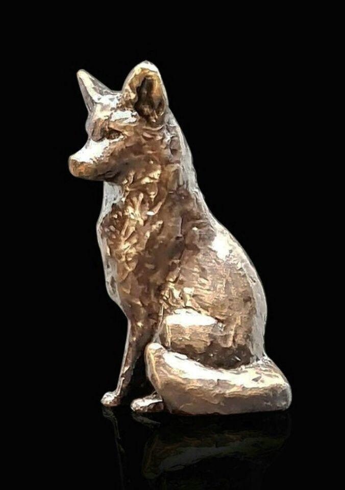 Fox Sitting - Butler and Peach (Solid Bronze Sculpture) animal figurine home decor anniversary gift