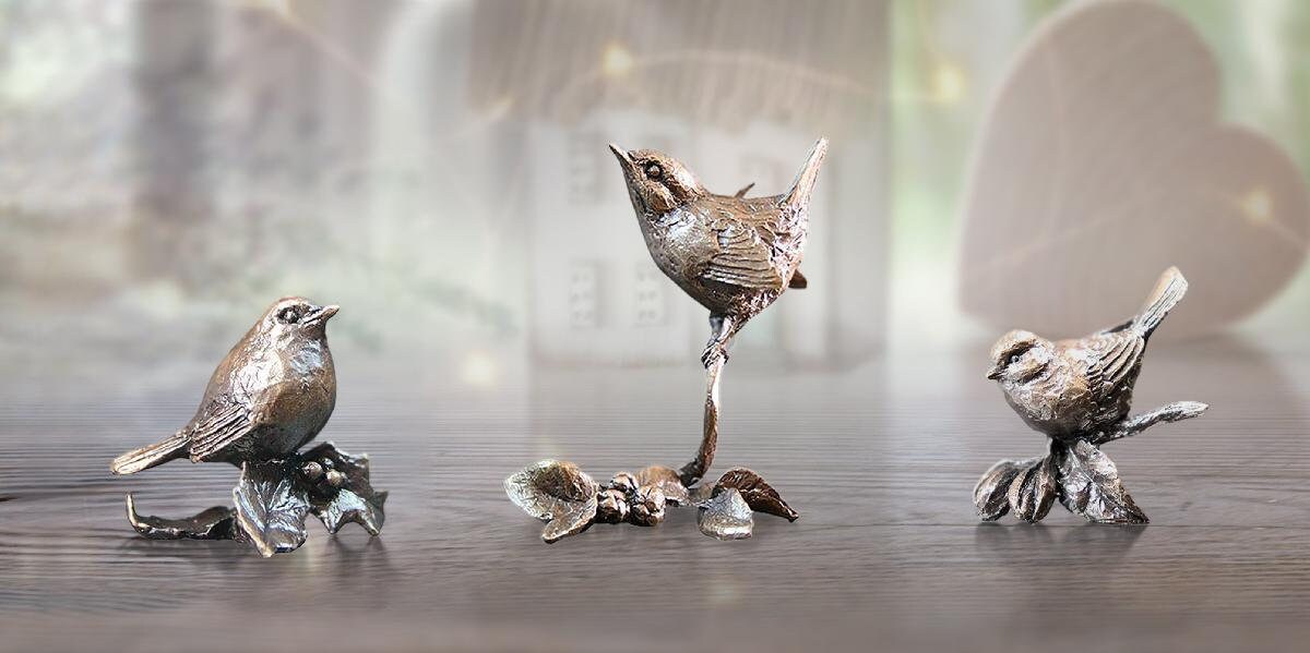 Garden Birds Trio - Butler and Peach (Foundry Bronze Sculpture) home decor wedding gift
