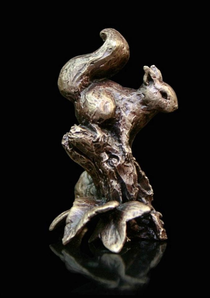 Red Squirrel - Butler and Peach (Solid Bronze Sculpture) animal figurine home decor anniversary gift