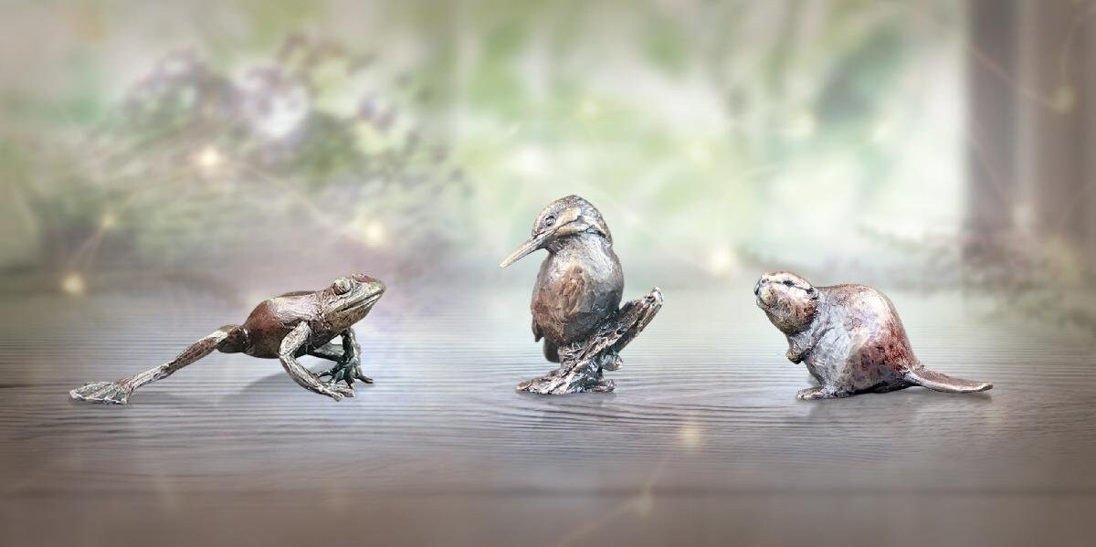 Riverside Trio - Butler and Peach (Foundry Bronze Sculpture) animal figurines home decor collector gift