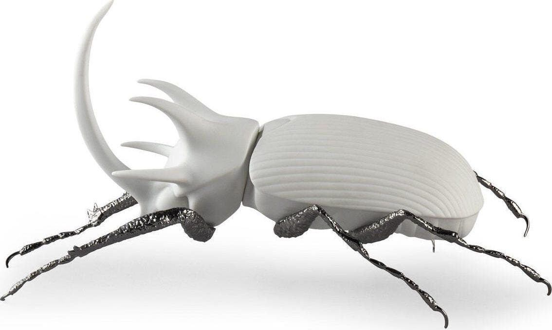 Rhinoceros beetle figurine. matte white porcelain sculpture by lladro living room decor anniversary gift