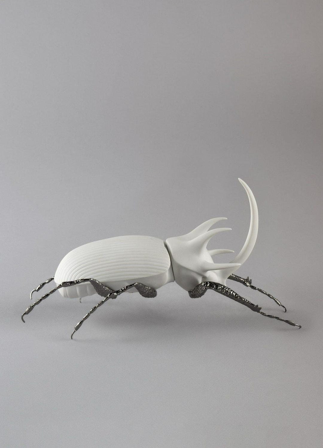 Rhinoceros beetle figurine. matte white porcelain sculpture by lladro living room decor anniversary gift