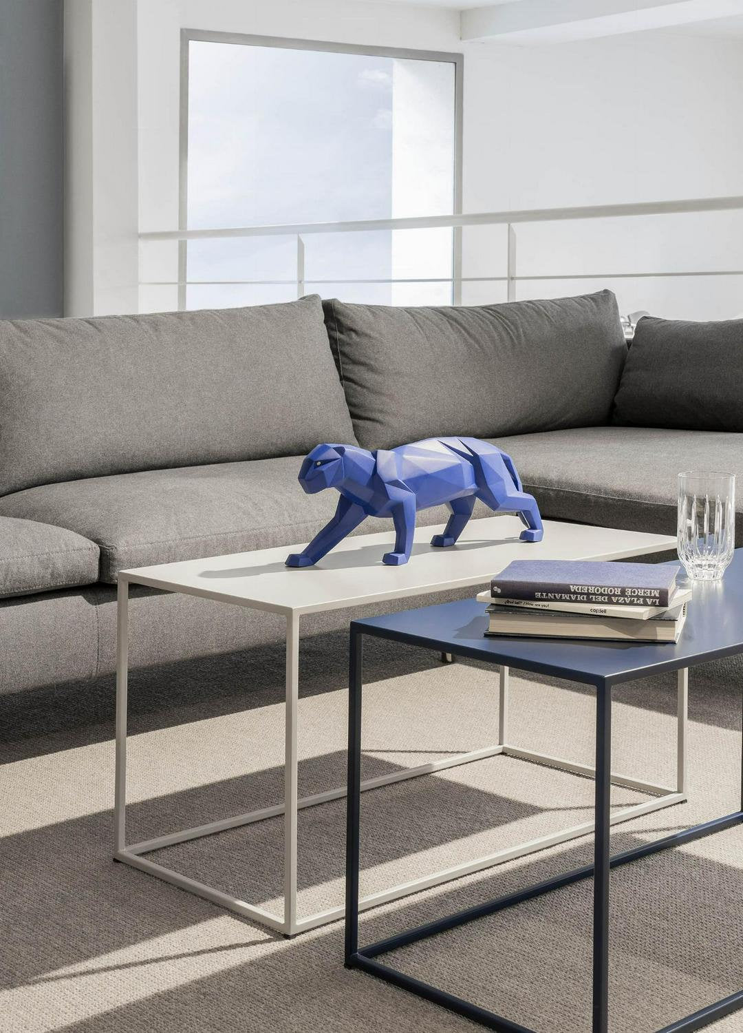 Panther figurine. blue matte porcelain sculpture by lladro shelf decor anniversary gift
