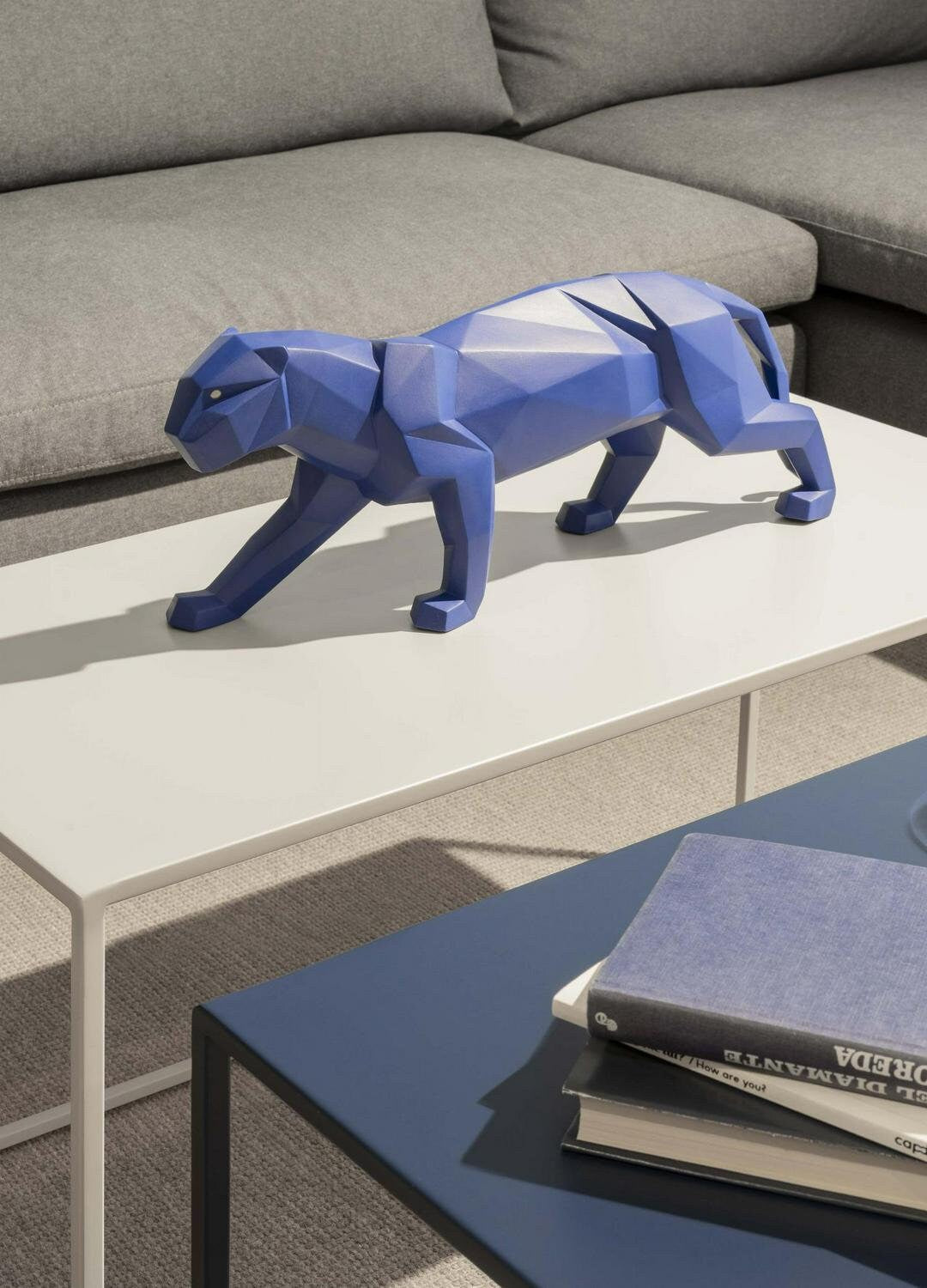 Panther figurine. blue matte porcelain sculpture by lladro shelf decor anniversary gift