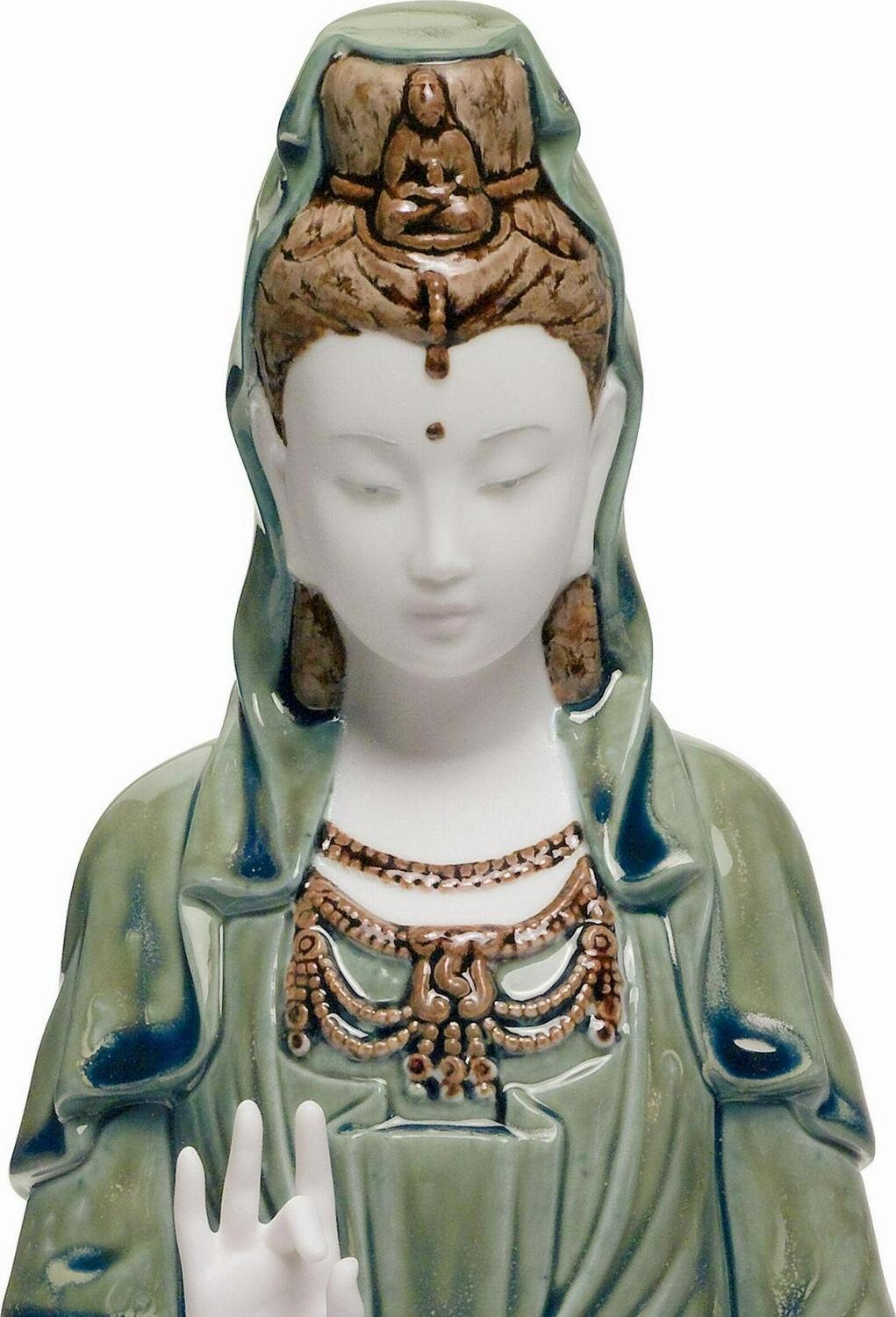 Kwan yin figurine. green porcelain sculpture by lladro shelf decor birthday gift