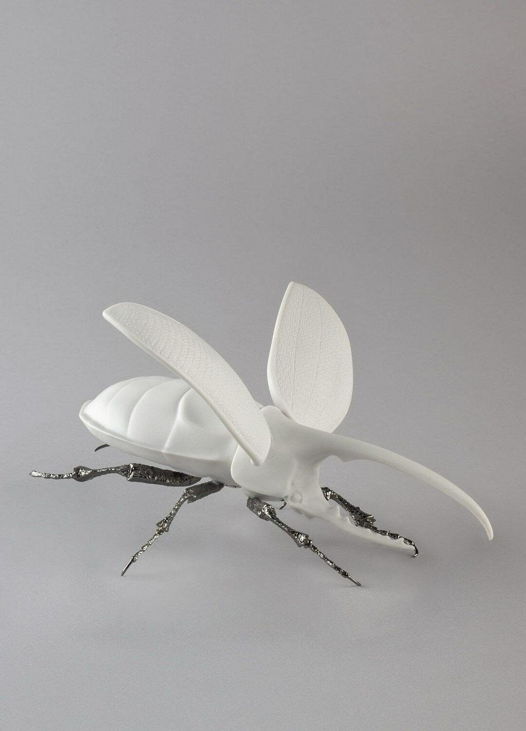 Hercules beetle figurine. matte white porcelain sculpture by lladro shelf decor wedding gift