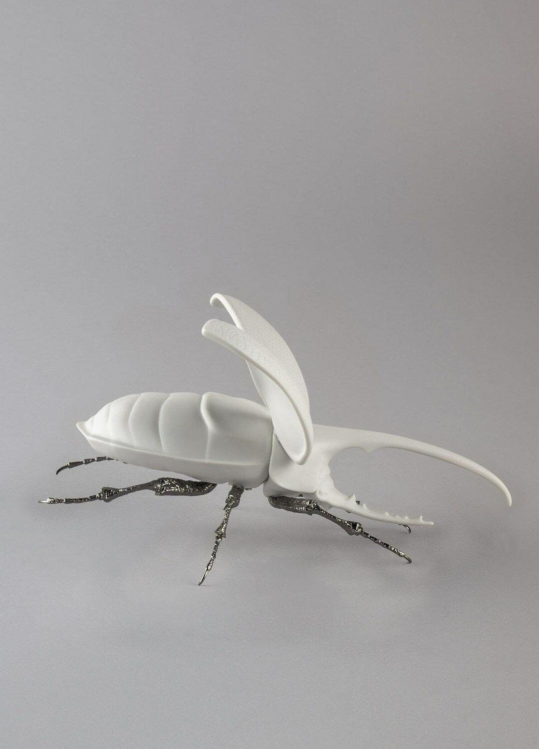 Hercules beetle figurine. matte white porcelain sculpture by lladro shelf decor wedding gift