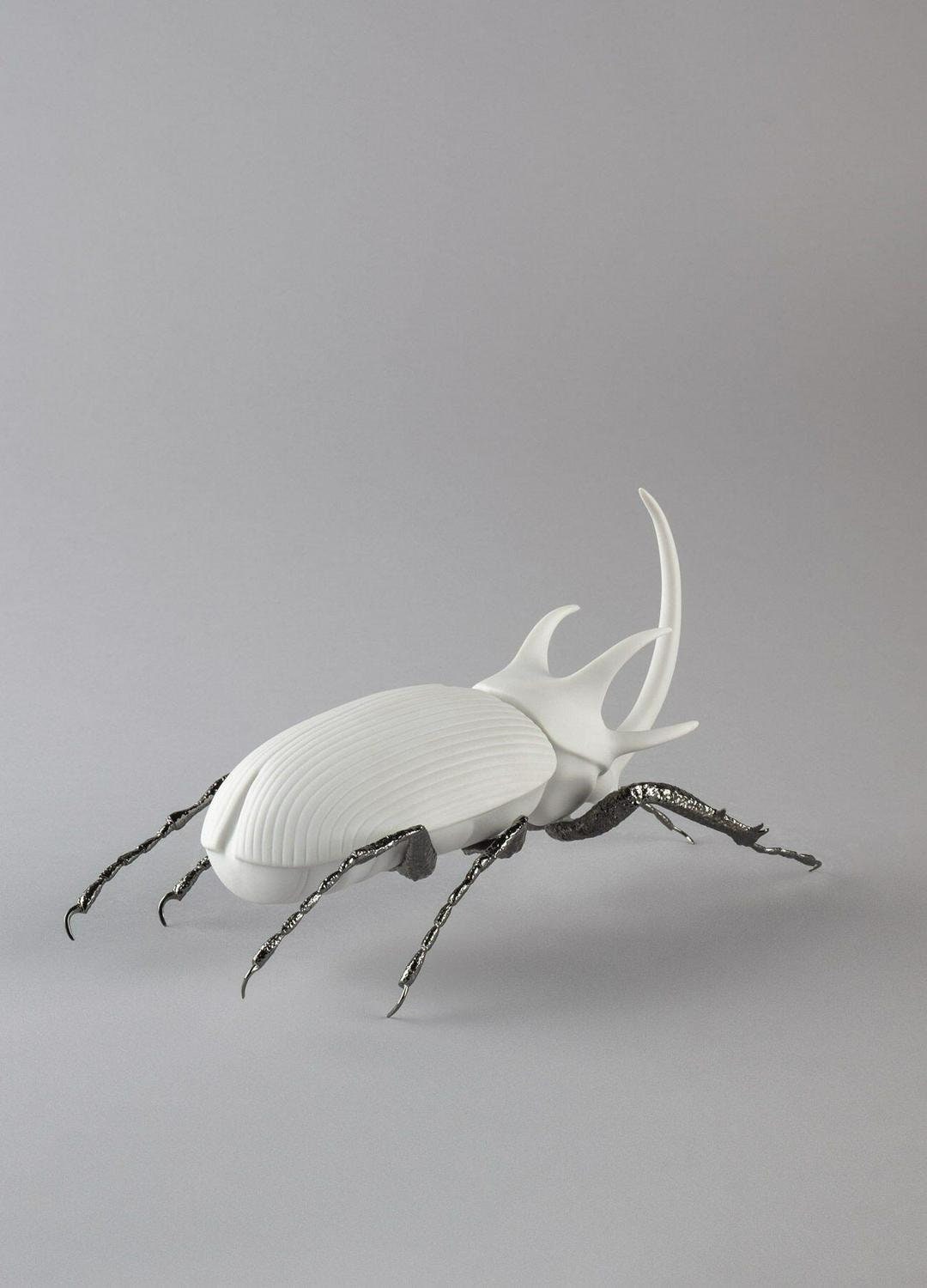 Rhinoceros beetle figurine. matte white porcelain sculpture by lladro living room decor anniversary gift