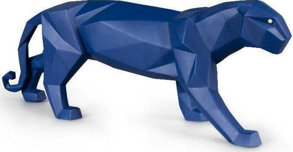 Panther figurine. blue matte porcelain sculpture by lladro shelf decor anniversary gift