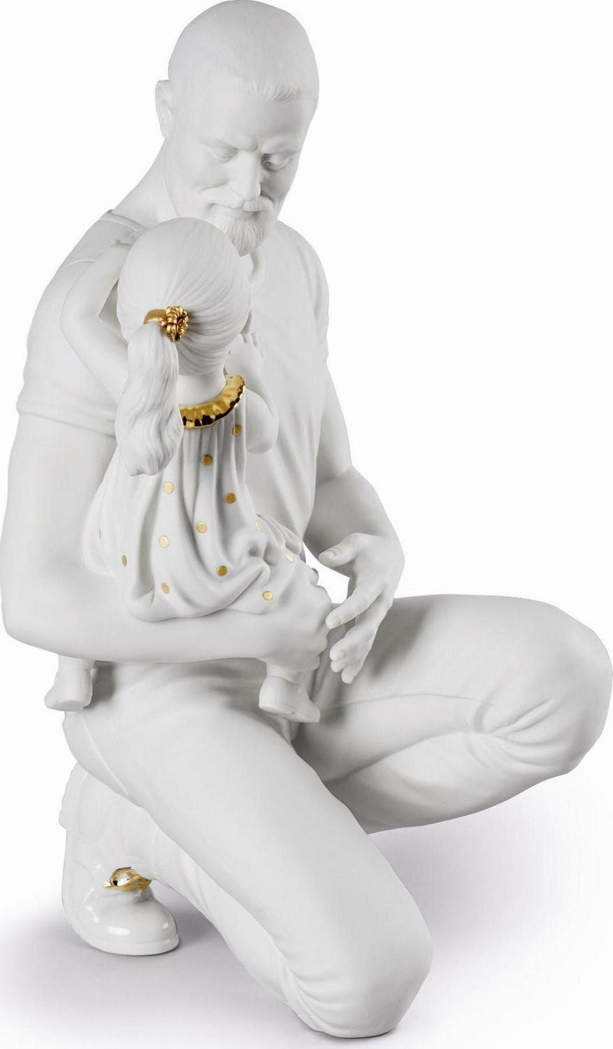 In daddy's arms figurine. golden luster and white porcelain sculpture by lladro home decor birthday gift