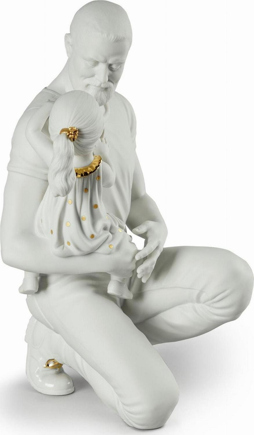 In daddy's arms figurine. golden luster and white porcelain sculpture by lladro home decor birthday gift