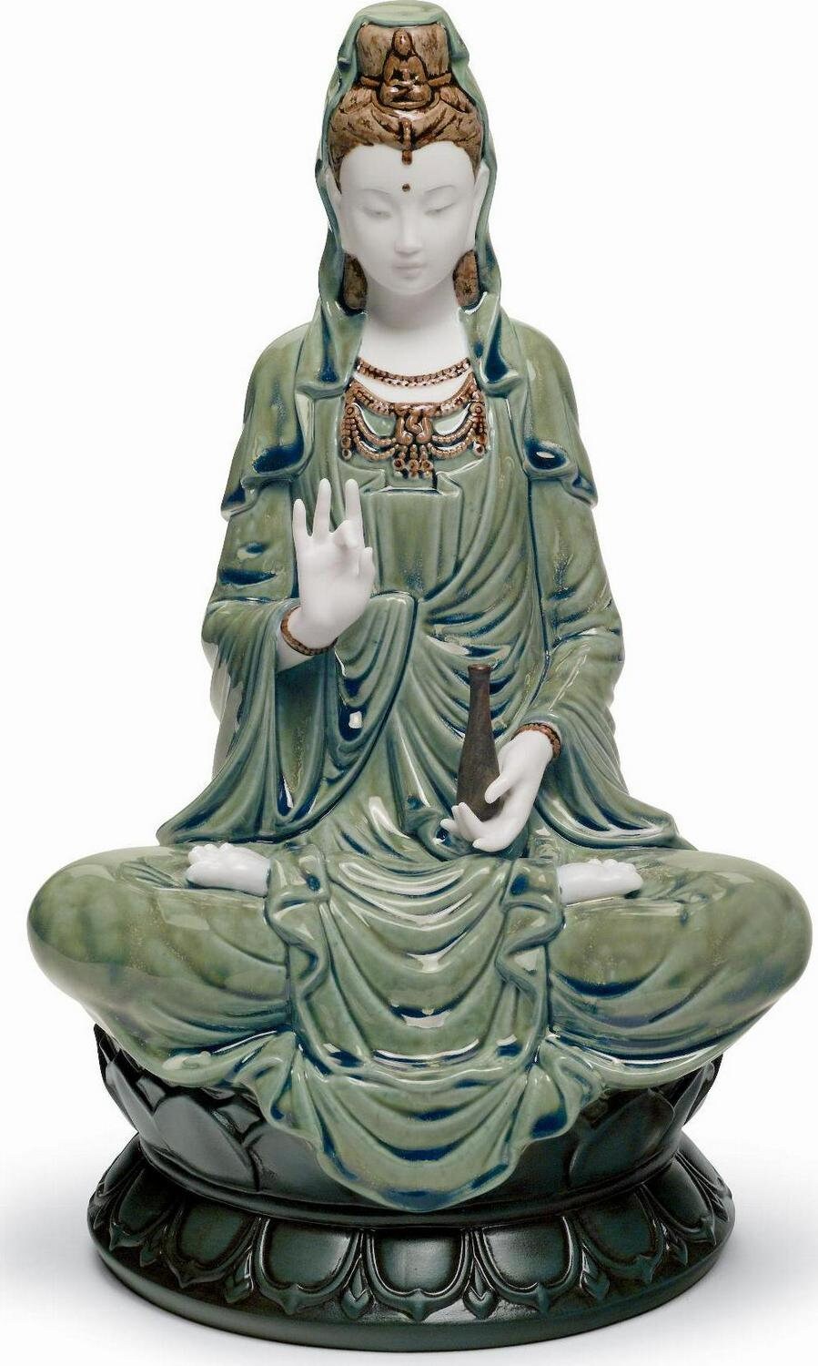 Kwan yin figurine. green porcelain sculpture by lladro shelf decor birthday gift