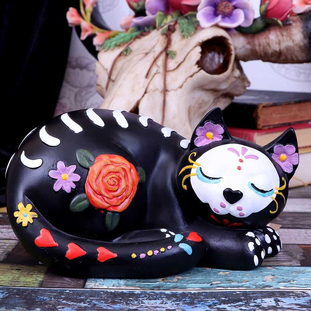 Sleepy Sugar Figurine Mexican Day of the Dead Sugar Skull Cat Ornament home decor anniversary gift