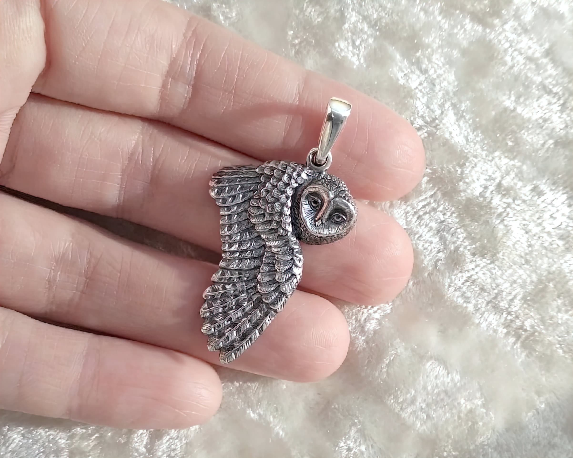 Unique Silver Owl Pendant 42 mm Silver Owl Pendant.Vintage Owl Pendant.Unisex Owl Pendant.Silver Bird Pendant.Owl.Silver Owl.