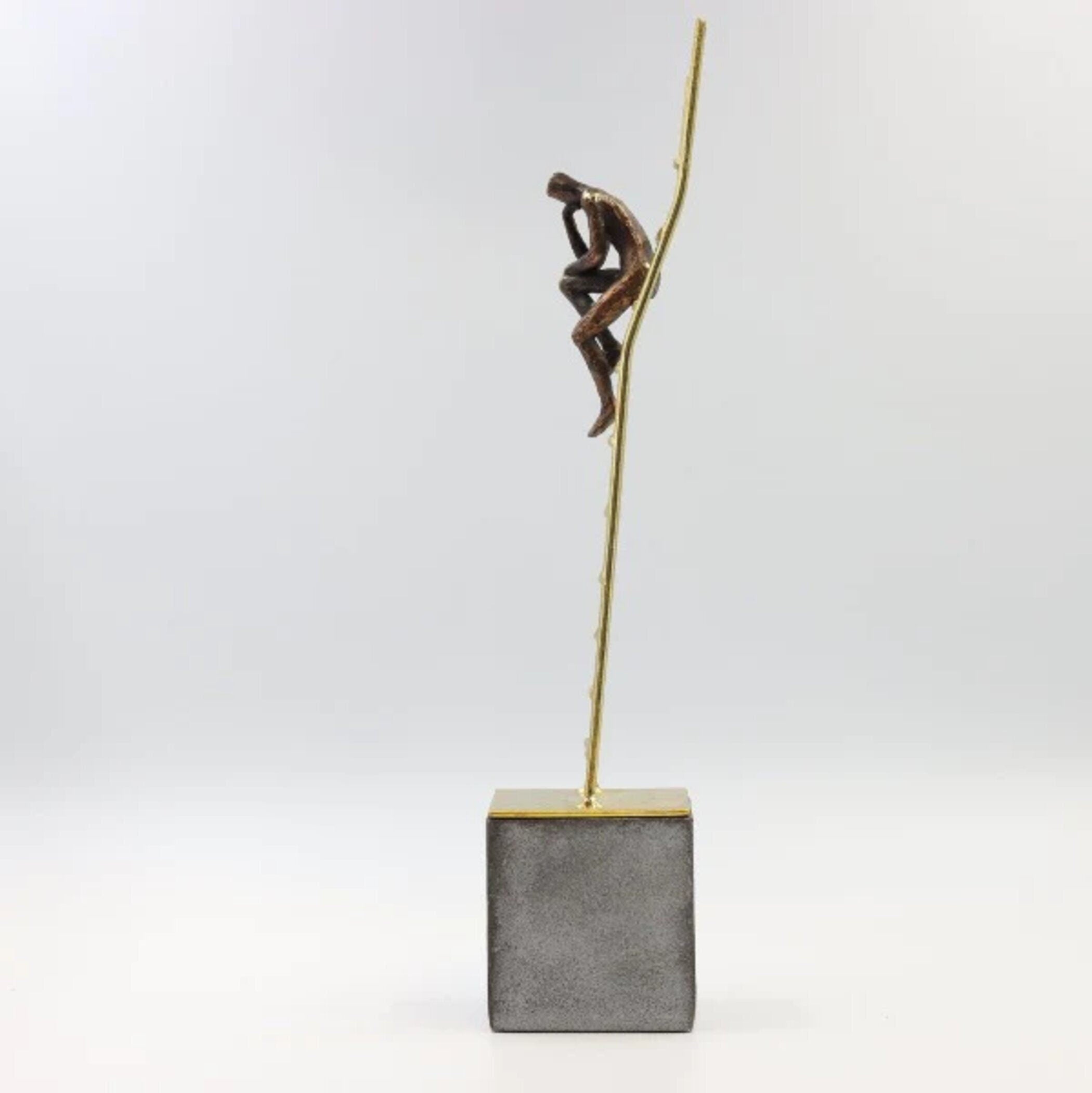 Thinking Man on a Gold Ladder Exclusive Cast Bronze Sculpture Home Decor