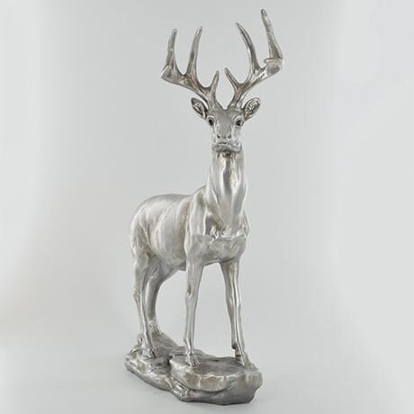 Antique silver stag sculpture Fireplace decor Birthday gift