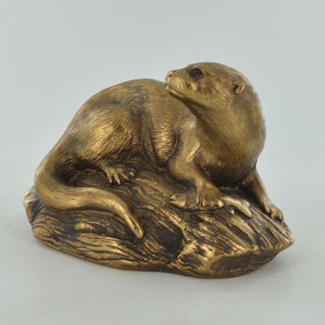 Bronze effect Otter on rock sculpture, Home decor, Birthday gift