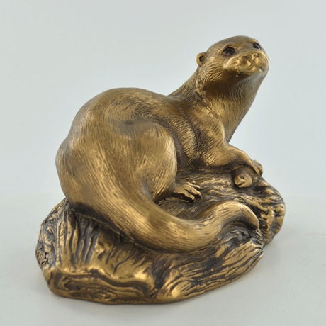 Bronze effect Otter on rock sculpture, Home decor, Birthday gift